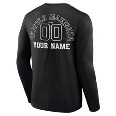 Seattle Mariners Monochrome Personalized Name & Number Long Sleeve T-Shirt - Black T-shirts