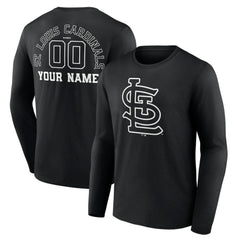 St. Louis Cardinals Monochrome Personalized Name & Number Long Sleeve T-Shirt - Black T-shirts