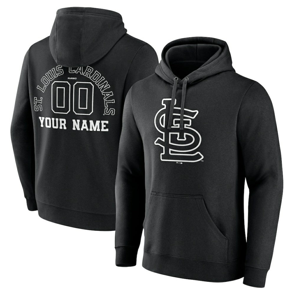 St. Louis Cardinals Monochrome Personalized Name & Number Pullover Hoodie - Black Hoodies
