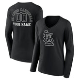 St. Louis Cardinals Women's Monochrome Personalized Name & Number Long Sleeve V-Neck T-Shirt - Black T-shirts