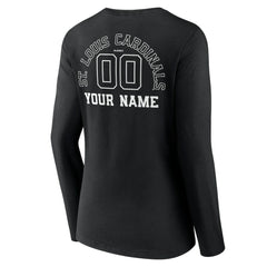 St. Louis Cardinals Women's Monochrome Personalized Name & Number Long Sleeve V-Neck T-Shirt - Black T-shirts