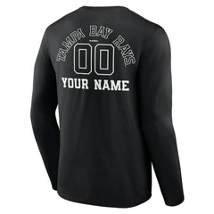 Tampa Bay Rays Monochrome Personalized Name & Number Long Sleeve T-Shirt - Black T-shirts