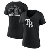 Tampa Bay Rays Women's Monochrome Personalized Name & Number V-Neck T-Shirt - Black T-shirts