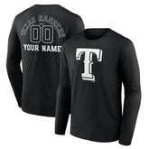 Texas Rangers Monochrome Personalized Name & Number Long Sleeve T-Shirt - Black T-shirts