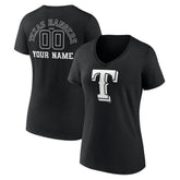 Texas Rangers Women's Monochrome Personalized Name & Number V-Neck T-Shirt - Black T-shirts