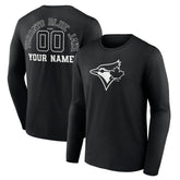 Toronto Blue Jays Monochrome Personalized Name & Number Long Sleeve T-Shirt - Black T-shirts