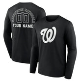 Washington Nationals Monochrome Personalized Name & Number Long Sleeve T-Shirt - Black T-shirts