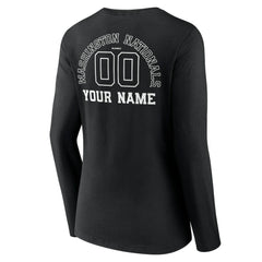 Washington Nationals Women's Monochrome Personalized Name & Number Long Sleeve V-Neck T-Shirt - Black T-shirts