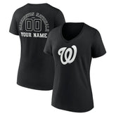 Washington Nationals Women's Monochrome Personalized Name & Number V-Neck T-Shirt - Black T-shirts