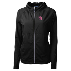 San Diego Padres Cutter & Buck Women's City Connect Adapt Eco Knit Hybrid Recycled Full-Zip Hoodie - Black Hoodies