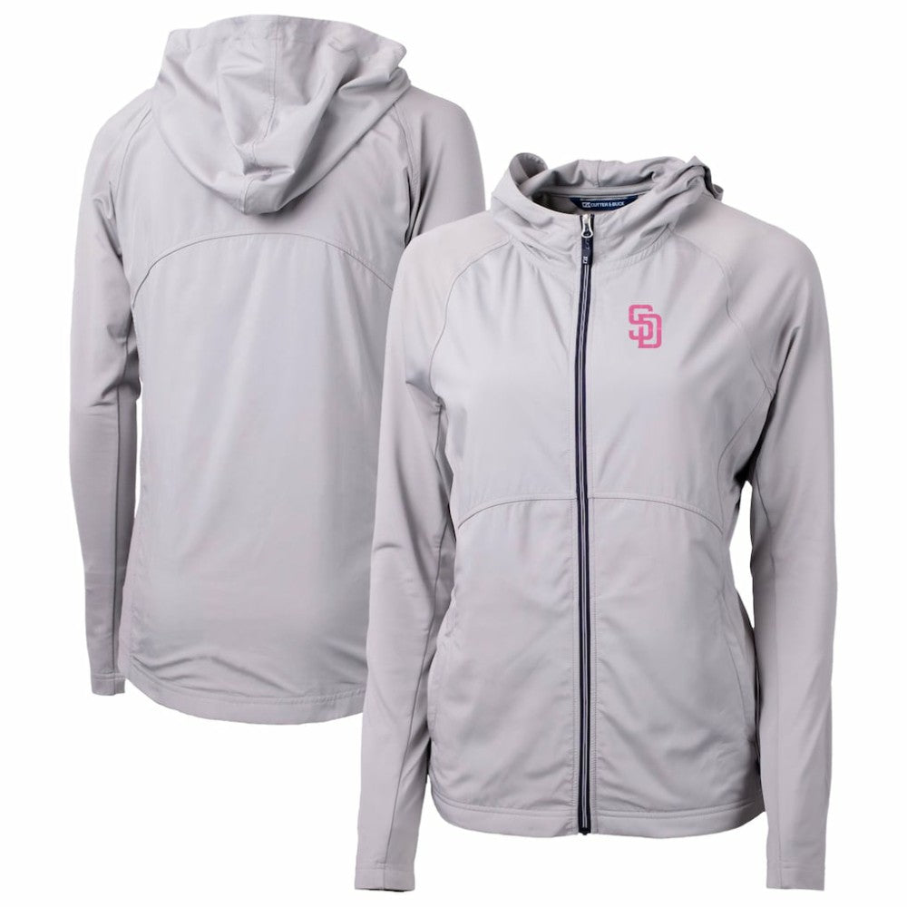 San Diego Padres Cutter & Buck Women's City Connect Adapt Eco Knit Hybrid Recycled Full-Zip Hoodie - Gray Hoodies