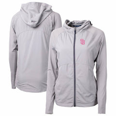 San Diego Padres Cutter & Buck Women's City Connect Adapt Eco Knit Hybrid Recycled Full-Zip Hoodie - Gray Hoodies