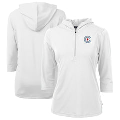 Chicago Cubs Cutter & Buck Women's City Connect Virtue Eco Pique Recycled Half-Zip Pullover Hoodie - White Hoodies