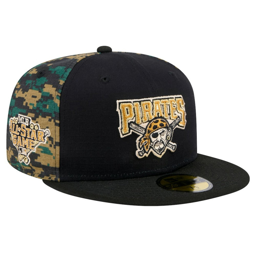 Pittsburgh Pirates New Era Digi Camo 59FIFTY Fitted Hat - Black Hats