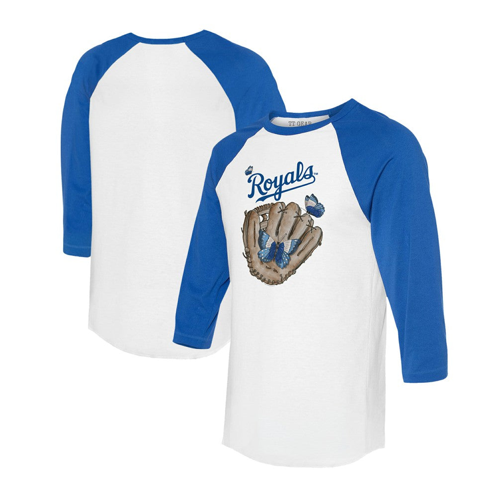 Kansas City Royals Tiny Turnip Unisex Butterfly Glove 3/4-Sleeve Raglan T-Shirt - White/Royal T-shirts