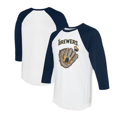 Milwaukee Brewers Tiny Turnip Unisex Butterfly Glove 3/4-Sleeve Raglan T-Shirt - White/Navy T-shirts