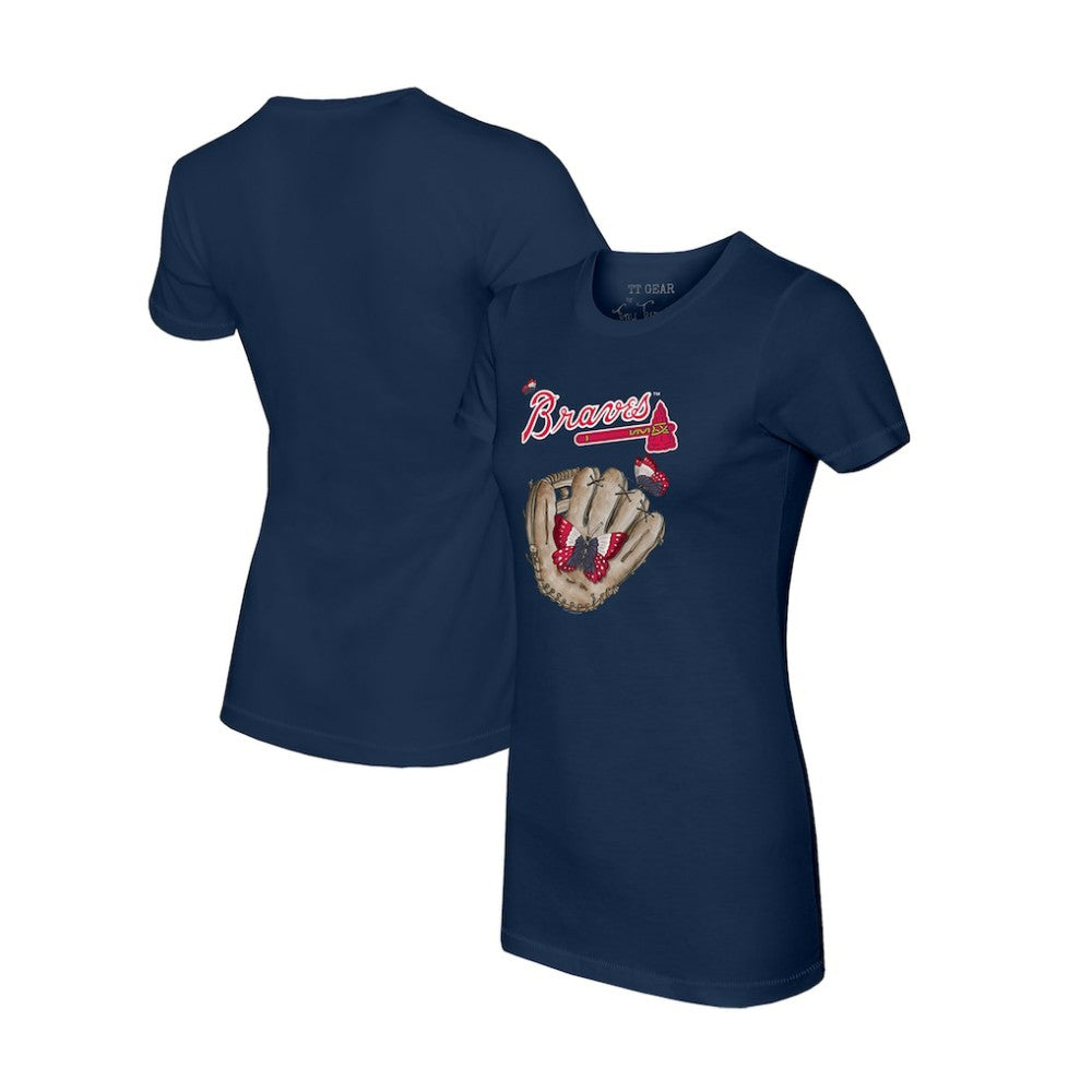 Atlanta Braves Tiny Turnip Women's Butterfly Glove T-Shirt - Navy T-shirts