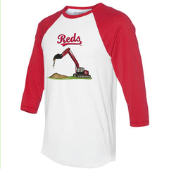 Cincinnati Reds Tiny Turnip Unisex Excavator 3/4-Sleeve Raglan T-Shirt - White/Red T-shirts