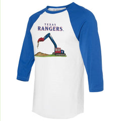 Texas Rangers Tiny Turnip Unisex Excavator 3/4-Sleeve Raglan T-Shirt - White/Royal T-shirts