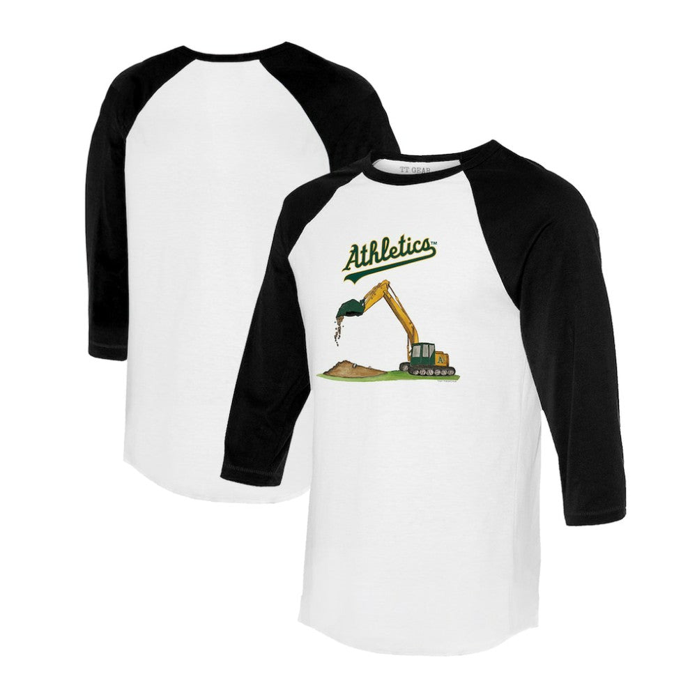 Athletics Tiny Turnip Unisex Excavator 3/4-Sleeve Raglan T-Shirt - White/Black T-shirts