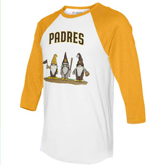 San Diego Padres Tiny Turnip Unisex Gnomes 3/4-Sleeve Raglan T-Shirt - White/Gold T-shirts