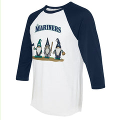 Seattle Mariners Tiny Turnip Unisex Gnomes 3/4-Sleeve Raglan T-Shirt - White/Navy T-shirts
