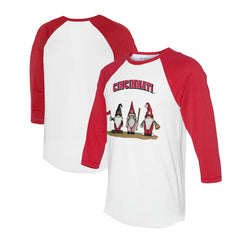 Cincinnati Reds Tiny Turnip Unisex Gnomes 3/4-Sleeve Raglan T-Shirt - White/Red T-shirts