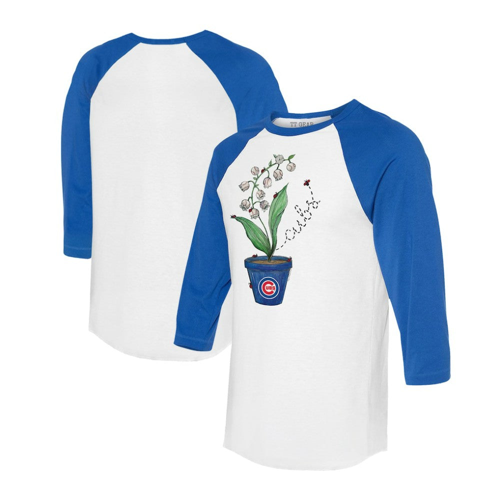 Chicago Cubs Tiny Turnip Unisex Lilies & Ladybugs 3/4-Sleeve Raglan T-Shirt - White/Royal T-shirts