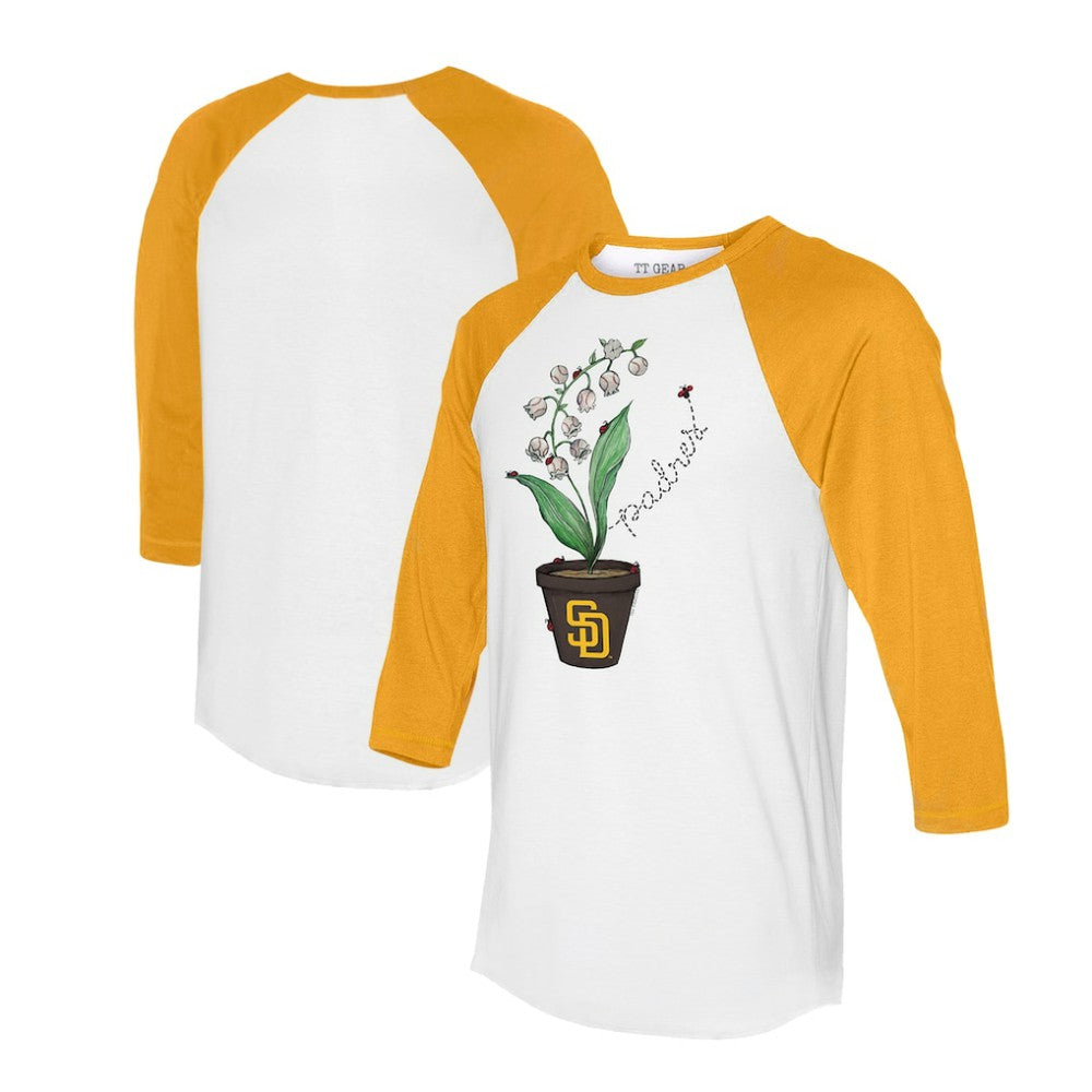 San Diego Padres Tiny Turnip Unisex Lilies & Ladybugs 3/4-Sleeve Raglan T-Shirt - White/Gold T-shirts
