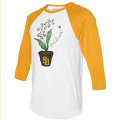 San Diego Padres Tiny Turnip Unisex Lilies & Ladybugs 3/4-Sleeve Raglan T-Shirt - White/Gold T-shirts