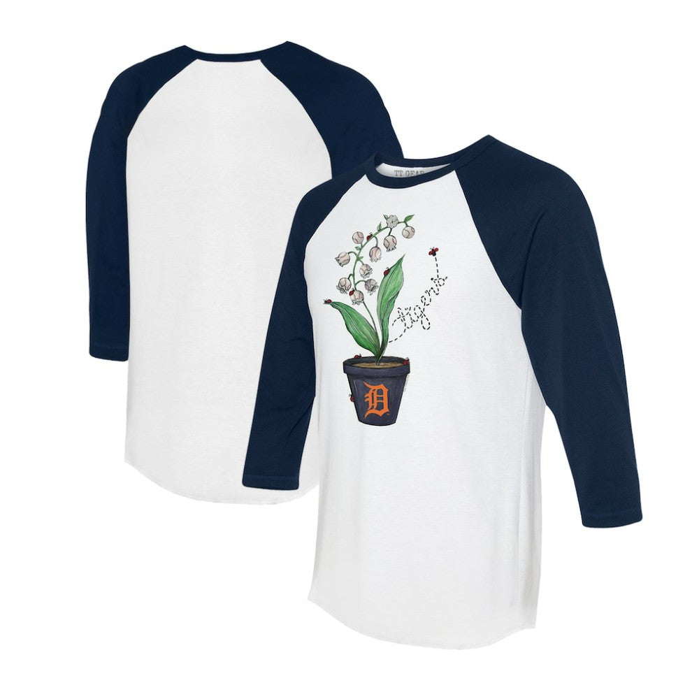 Detroit Tigers Tiny Turnip Unisex Lilies & Ladybugs 3/4-Sleeve Raglan T-Shirt - White/Navy T-shirts