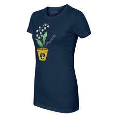 Milwaukee Brewers Tiny Turnip Women's Lilies & Ladybugs T-Shirt - Navy T-shirts