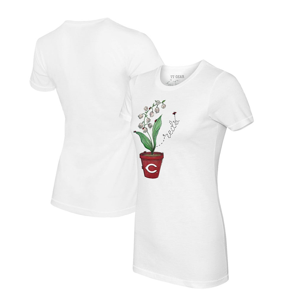 Cincinnati Reds Tiny Turnip Women's Lilies & Ladybugs T-Shirt - White T-shirts