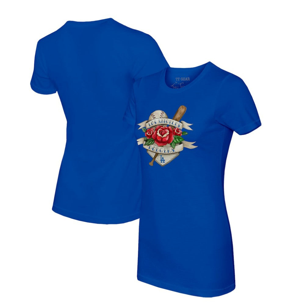Los Angeles Dodgers Tiny Turnip Women's Tattoo Rose T-Shirt - Royal T-shirts