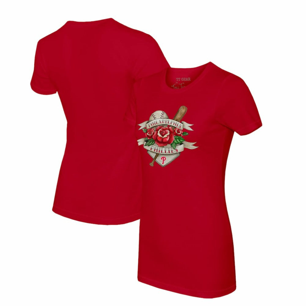 Philadelphia Phillies Tiny Turnip Women's Tattoo Rose T-Shirt - Red T-shirts