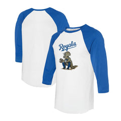 Kansas City Royals Tiny Turnip Unisex Triceratops 3/4-Sleeve Raglan T-Shirt - White/Royal T-shirts