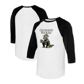 Colorado Rockies Tiny Turnip Unisex Triceratops 3/4-Sleeve Raglan T-Shirt - White/Black T-shirts