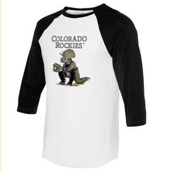 Colorado Rockies Tiny Turnip Unisex Triceratops 3/4-Sleeve Raglan T-Shirt - White/Black T-shirts