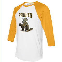 San Diego Padres Tiny Turnip Unisex Triceratops 3/4-Sleeve Raglan T-Shirt - White/Gold T-shirts