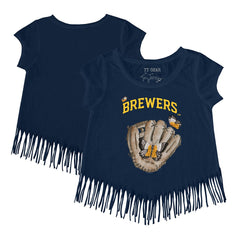 Milwaukee Brewers Tiny Turnip Girls Youth Butterfly Glove Fringe T-Shirt - Navy T-shirts