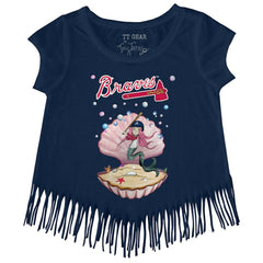 Atlanta Braves Tiny Turnip Girls Youth Mermaid Fringe T-Shirt - Navy T-shirts
