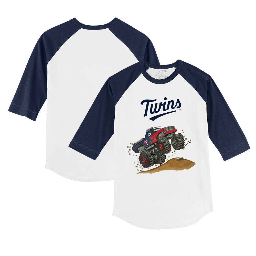 Minnesota Twins Tiny Turnip Youth Monster Truck 3/4-Sleeve Raglan T-Shirt - White/Navy T-shirts