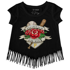 Pittsburgh Pirates Tiny Turnip Girls Youth Tattoo Rose Fringe T-Shirt - Black T-shirts