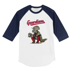 Cleveland Guardians Tiny Turnip Youth Triceratops 3/4-Sleeve Raglan T-Shirt - White/Navy T-shirts