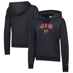 Chicago Blackhawks Champion Women's Powerblend Fleece Pullover Hoodie - Black | US 201078364
