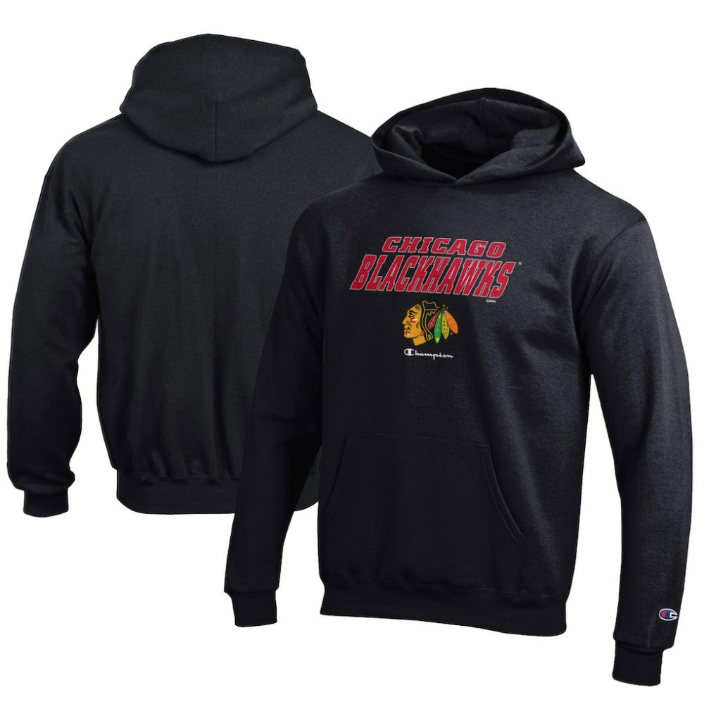 Chicago Blackhawks Champion Youth Eco Powerblend Pullover Hoodie - Black | US 201078387