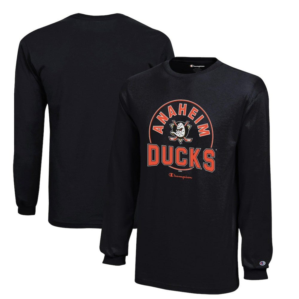Anaheim Ducks Champion Youth Long-Sleeve Jersey T-Shirt - Black | US 201078447