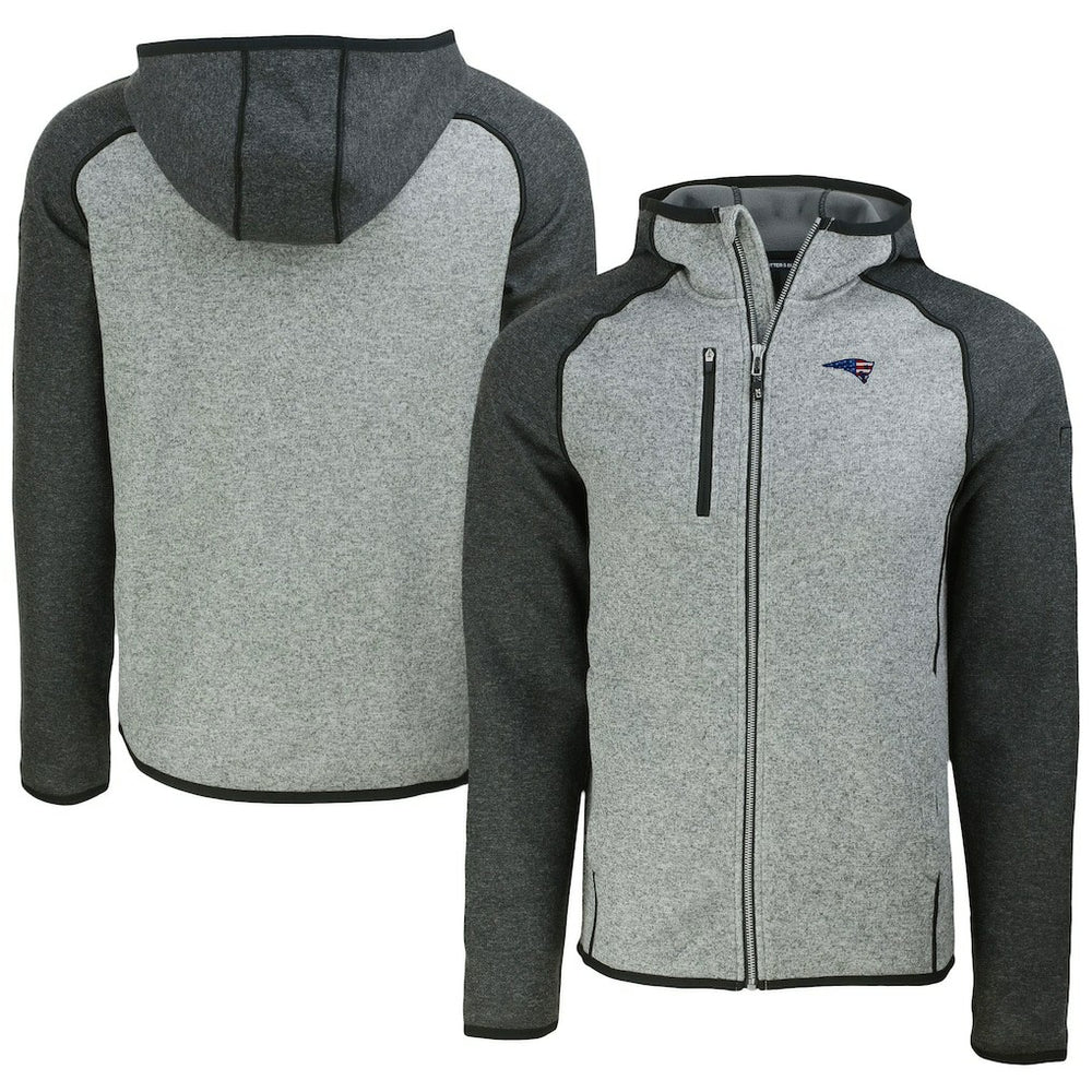 New England Patriots Cutter & Buck Americana Mainsail Full-Zip Hooded Jacket - Heather Gray/Heather Charcoal Jackets