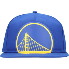 Golden State Warriors Oversized Puff Print Logo Golfer Snapback Hat Royal - New Era