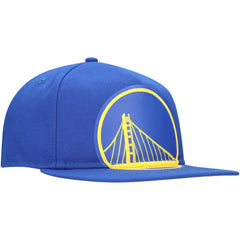 Golden State Warriors Oversized Puff Print Logo Golfer Snapback Hat Royal - New Era